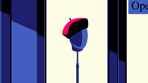 A pink beret in a shop window